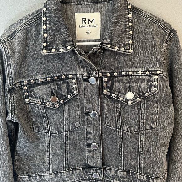 RM Rebecca Minkoff gray silver studded denim jacket women’s size s NWOT - Picture 8 of 9